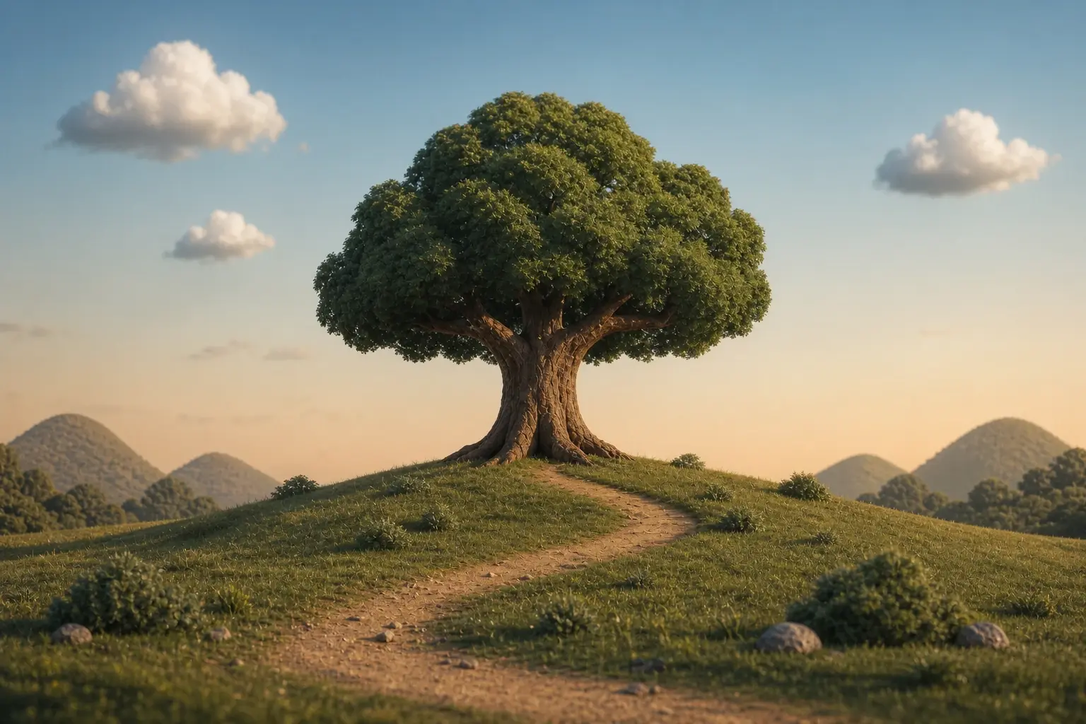 The same tree scene rendered in a photoreal style